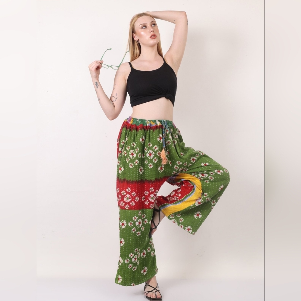 Plus Size Kantha Wide Leg Patchwork Pants - Picture 3 of 9